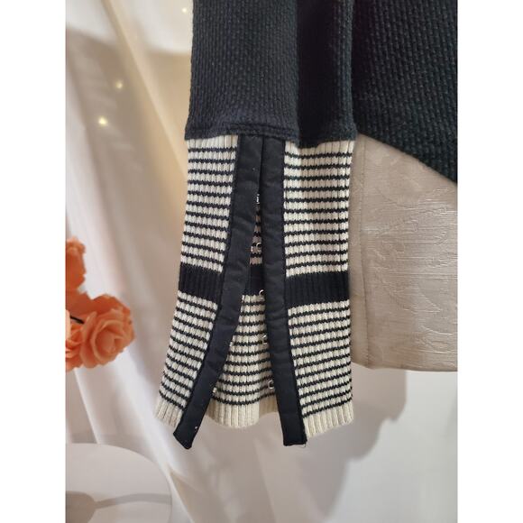 We the Free People Cuff Mod Stripe Thermal Waffle Top Size M Black Boho Keyhole - Picture 5 of 10